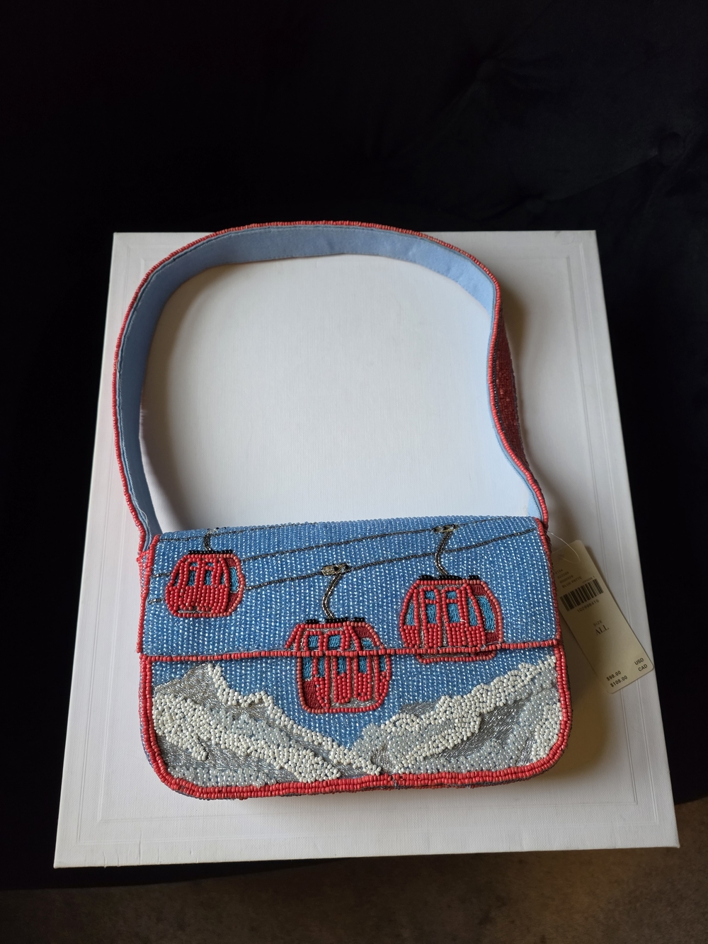 Anthropologie Beaded Cable Car Shoulder Bag in Light Blue and Red NWT